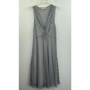 Boston Proper 14 Fit Flare Dress Layered Blue Striped V-Neck Womens A15-16